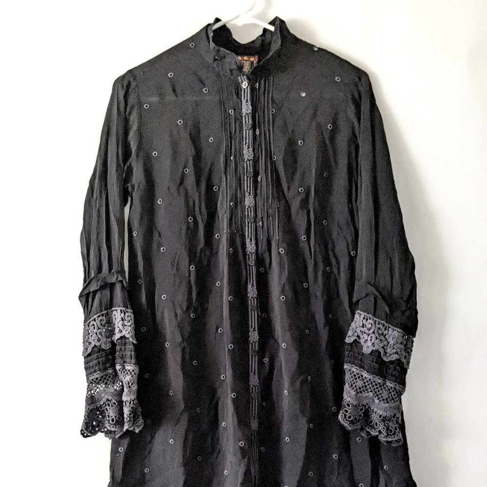 Johnny Was Charcoal Black Long Sleeve Tunic XS